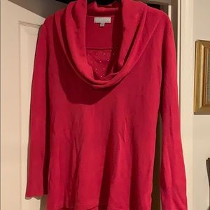 Tunic style cowl neck sweater rhinestone detail